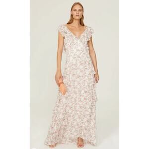 Sau Lee Rosie Ruffled Floral Maxi Dress In Pink Multi Size 4